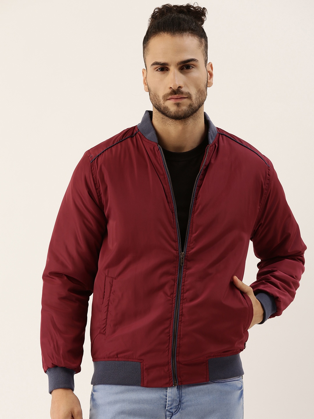 

Campus Sutra Men Maroon Windcheater Outdoor Bomber Jacket