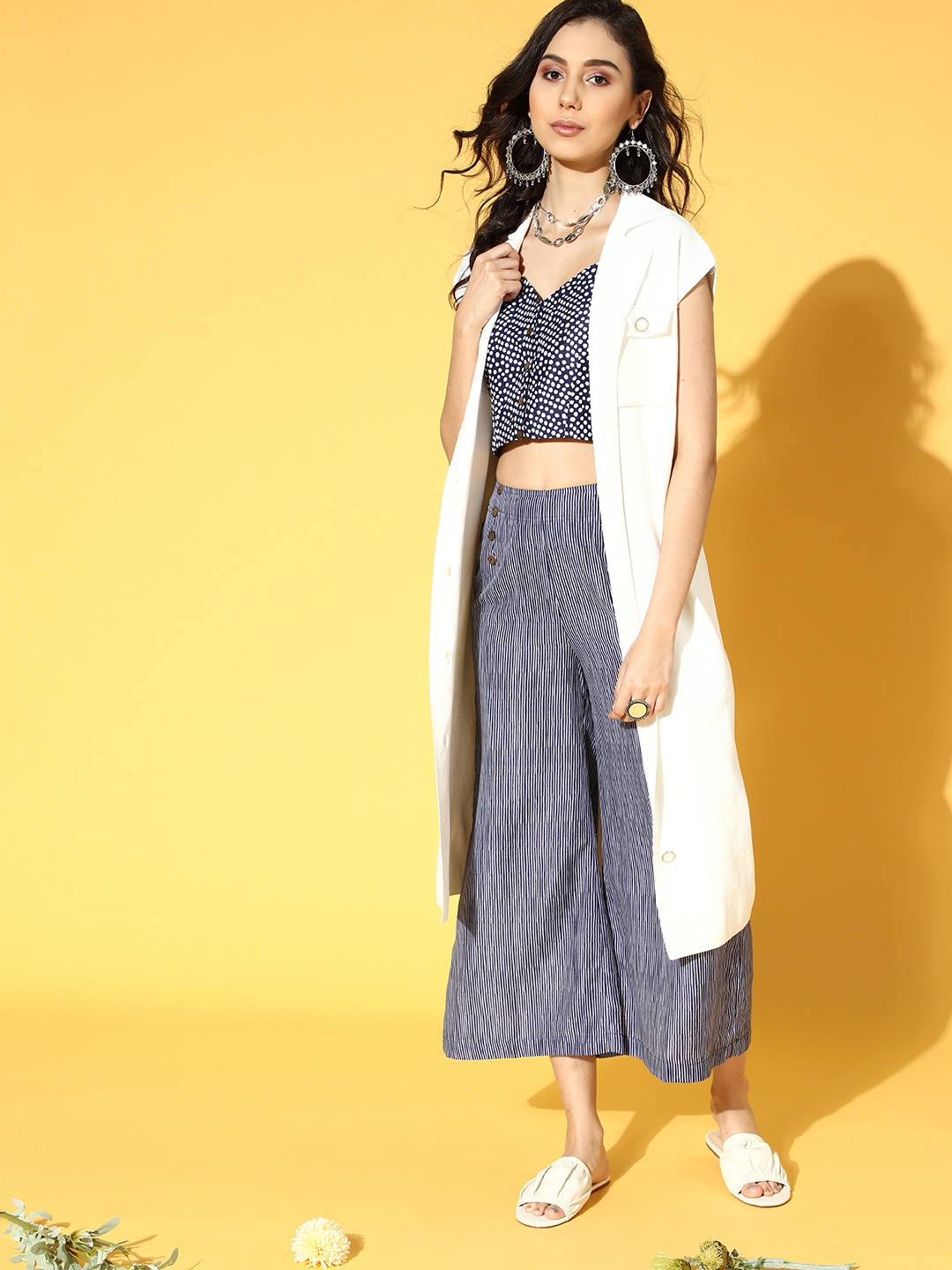 

Varanga Women Navy Blue & White Printed Top with Palazzos