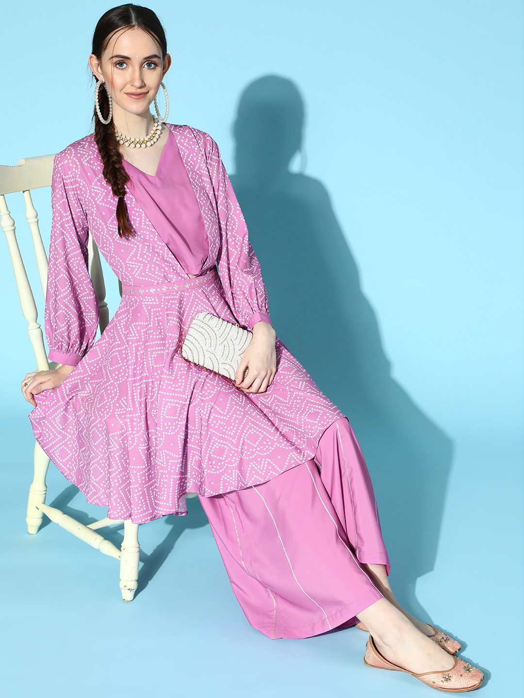 

Varanga Bandhani Silk Blend Kurta Set, Purple