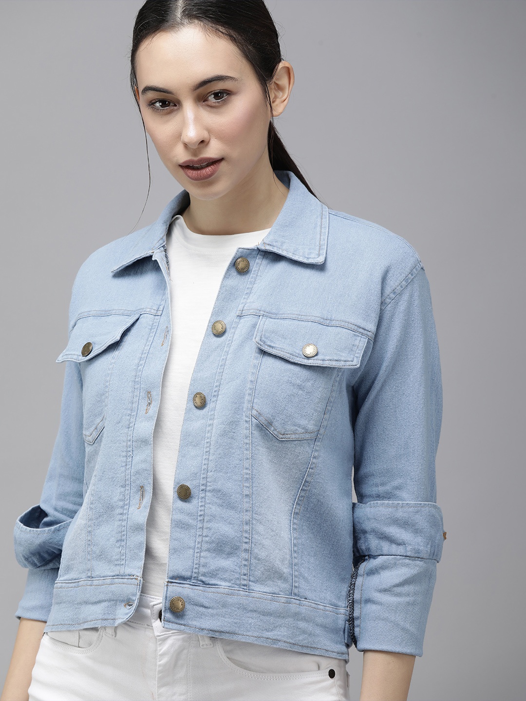 

VOXATI Women Blue Denim Jacket