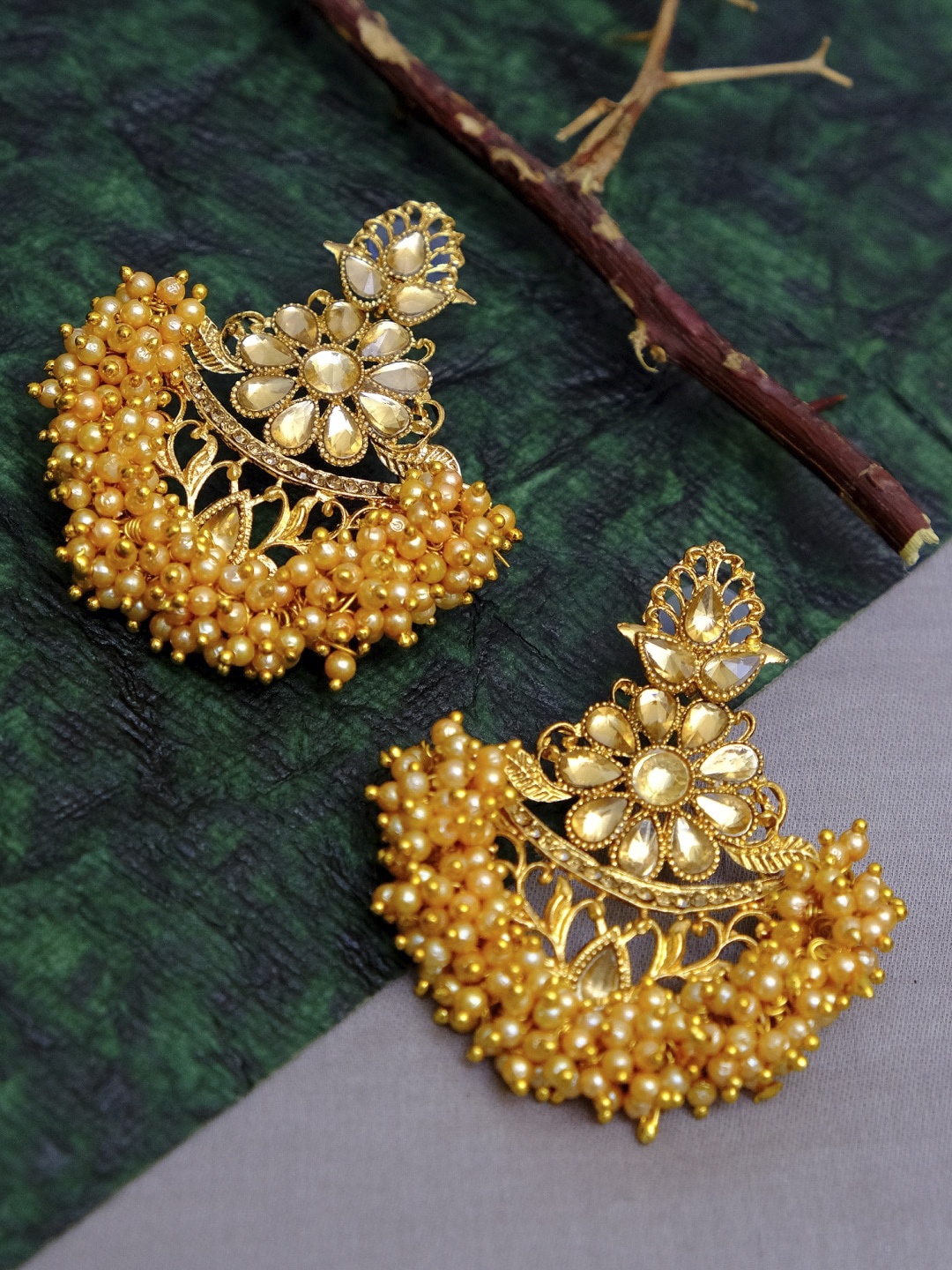 

Crunchy Fashion Gold-Toned Contemporary Chandbalis Earrings