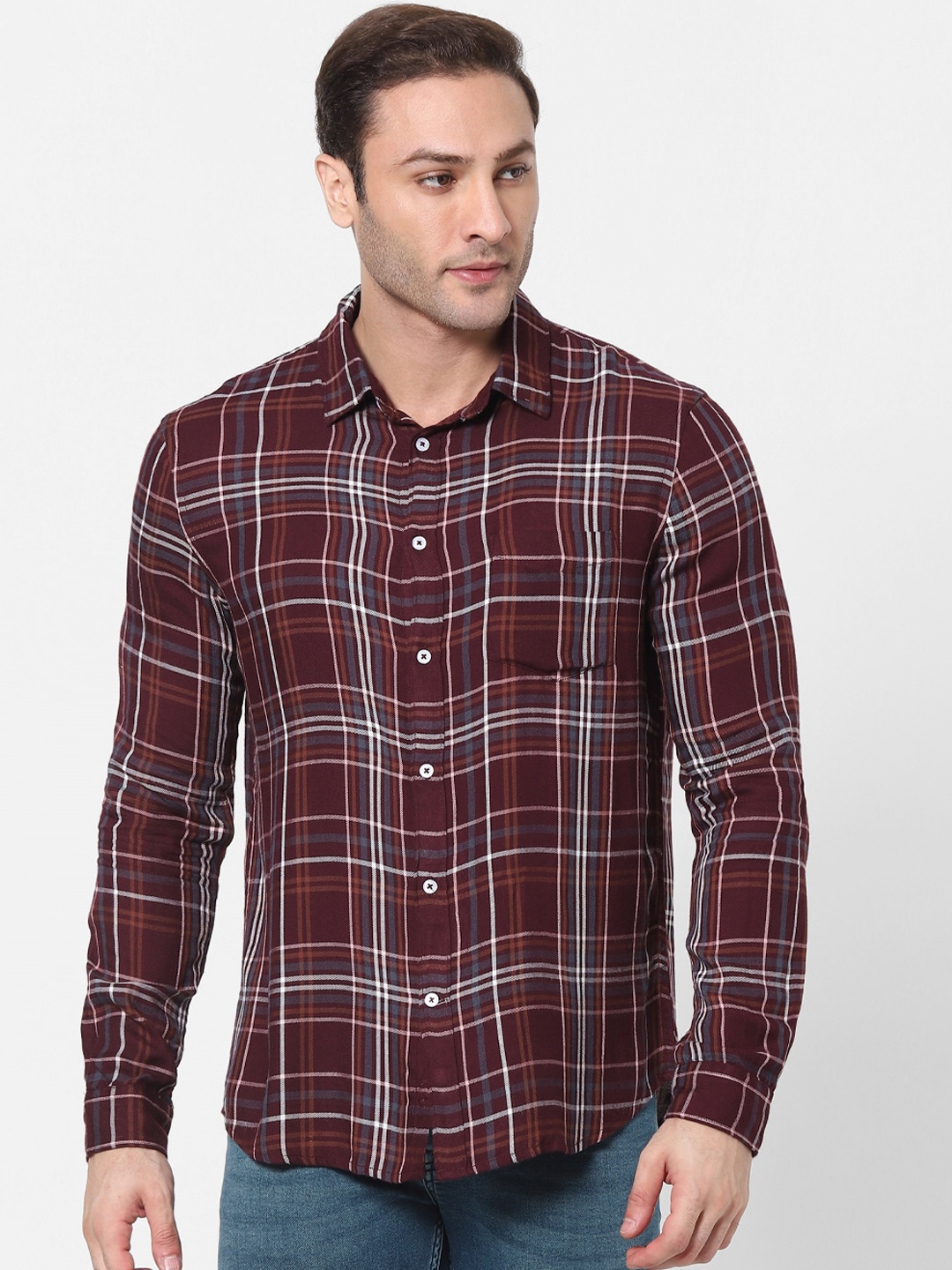 

Celio Men Maroon & White Checked Casual Shirt