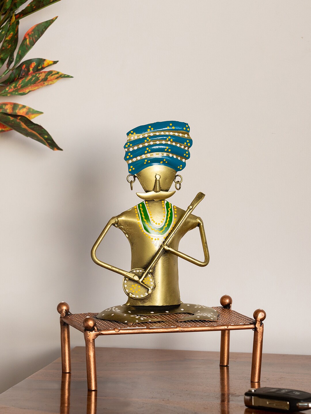 

ExclusiveLane Gold-Toned Blue Handpainted Decorative Showpiece