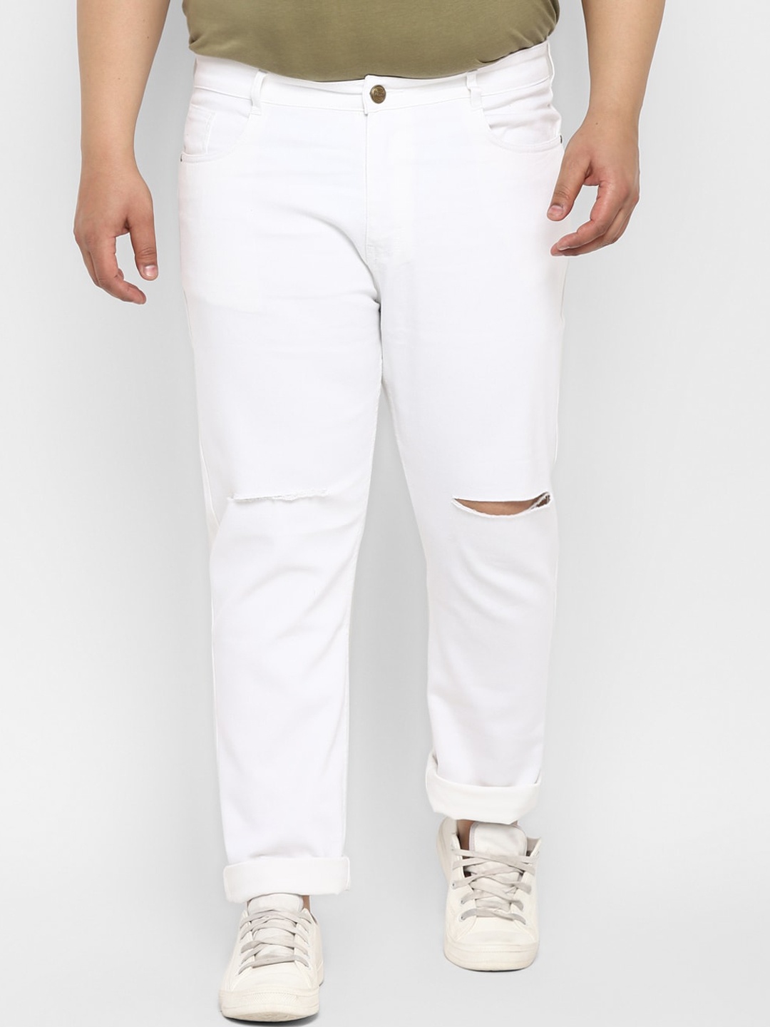 

Urbano Plus Men White Slash Knee Stretchable Jeans