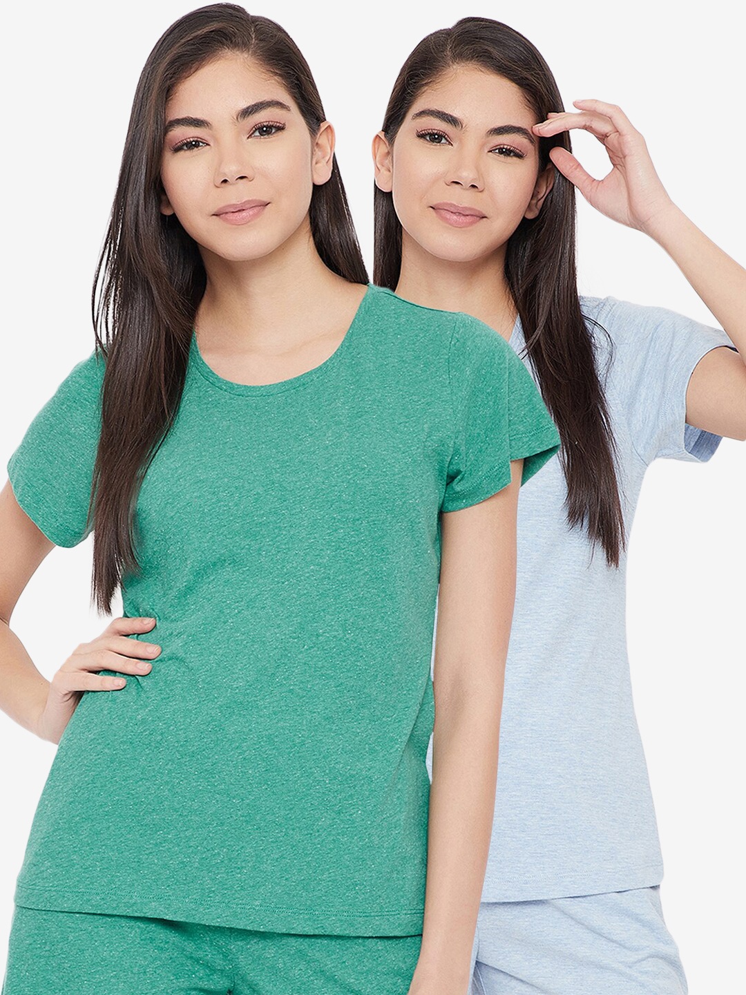 

Clovia Women Pack Of 2 Solid Cotton Lounge T-Shirts, Blue