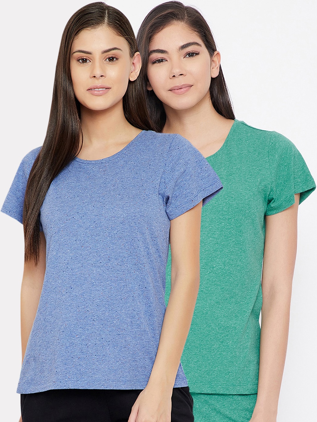 

Clovia Women Pack Of 2 Solid Cotton Lounge T-Shirts, Blue