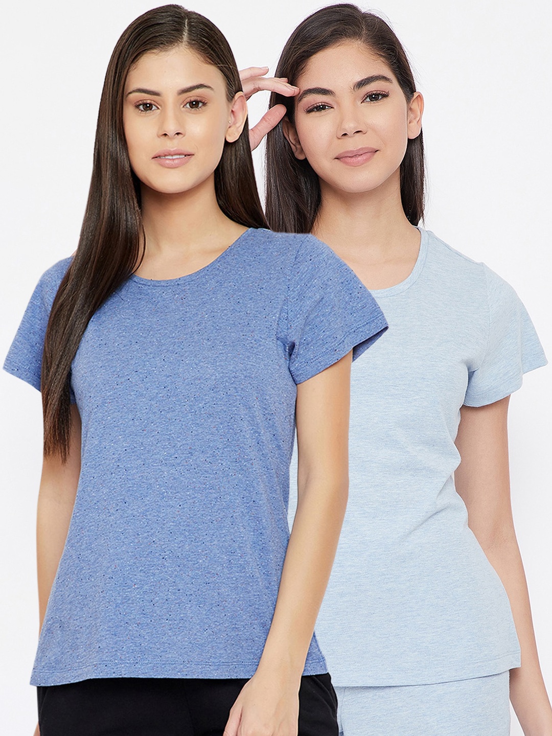 

Clovia Women Pack Of 2 Solid Cotton Lounge T-Shirts, Blue