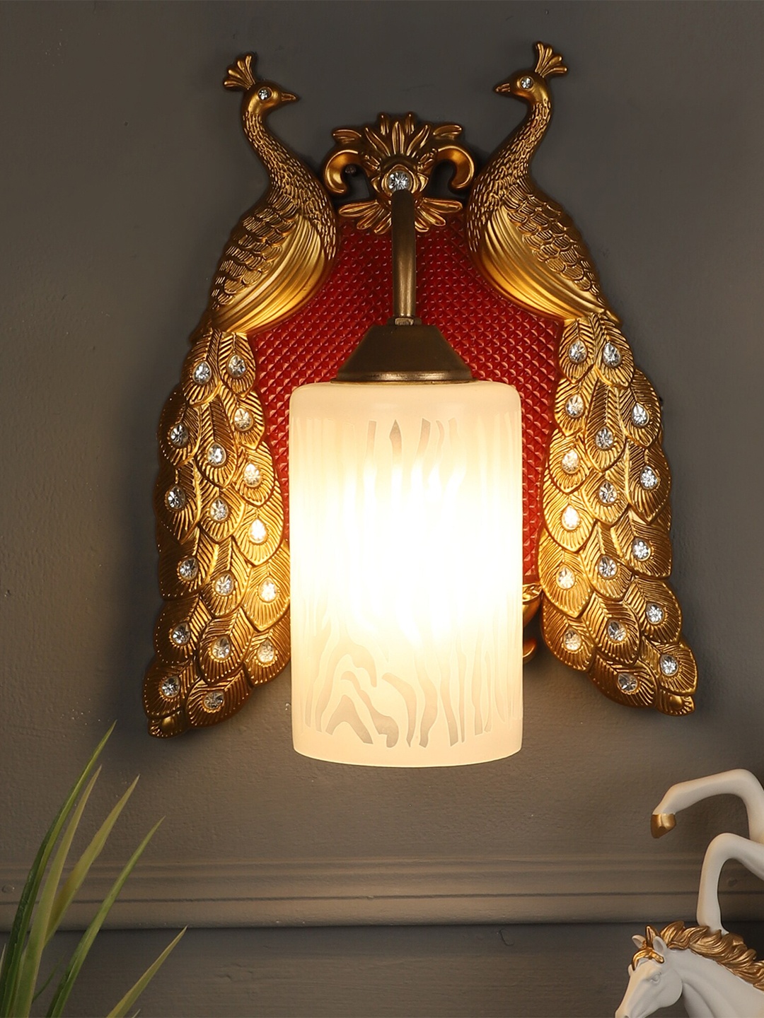 

MFD HOME FURNISHING Gold-Toned & White Glass Quirky Wall Lamp