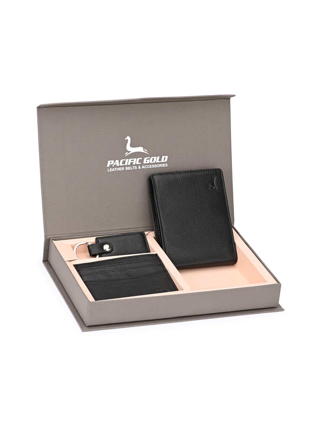 

Pacific Gold Men Black Solid Genuine Leather Accessory Gift Set