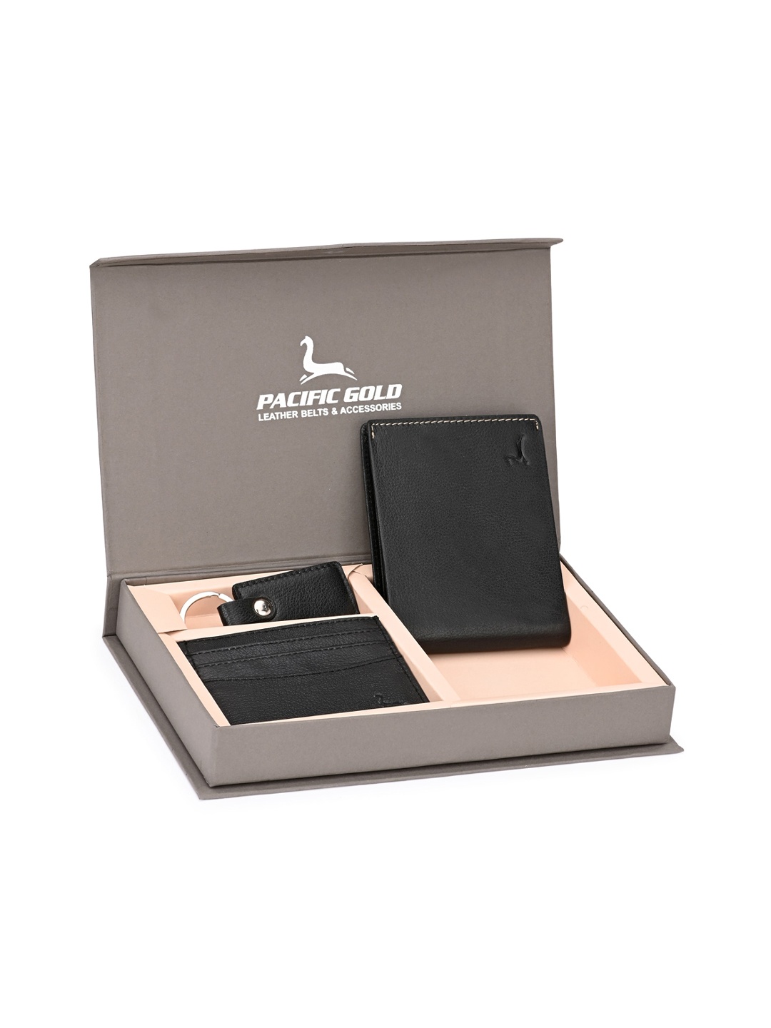 

Pacific Gold Men Black Solid Genuine Leather Accessory Gift Set