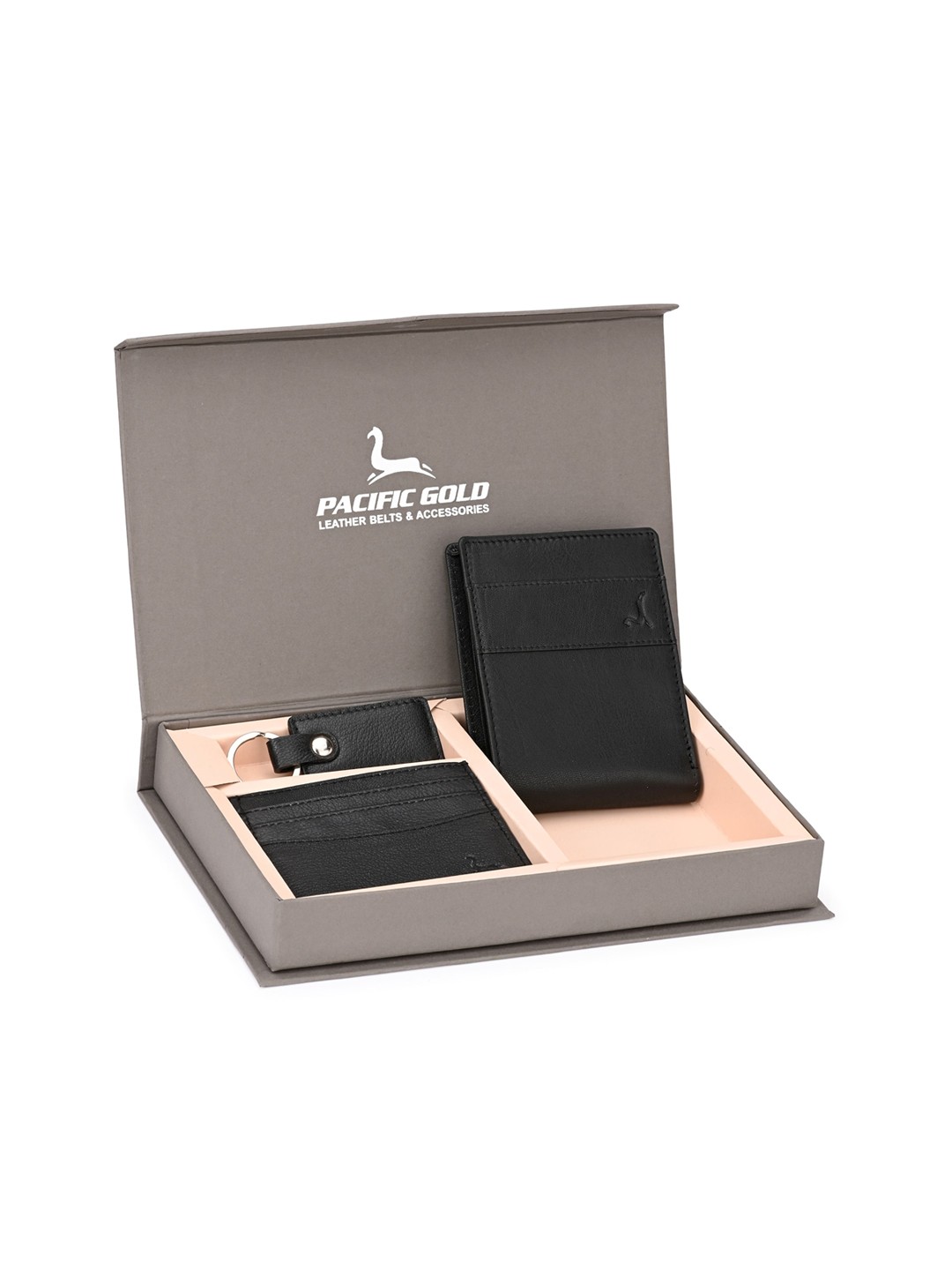 

Pacific Gold Men Black Solid Genuine Leather Accessory Gift Set