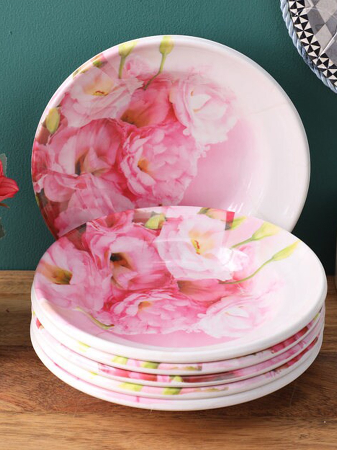 

Gallery99 White & Pink 6 Pieces Floral Printed Melamine Glossy Plates