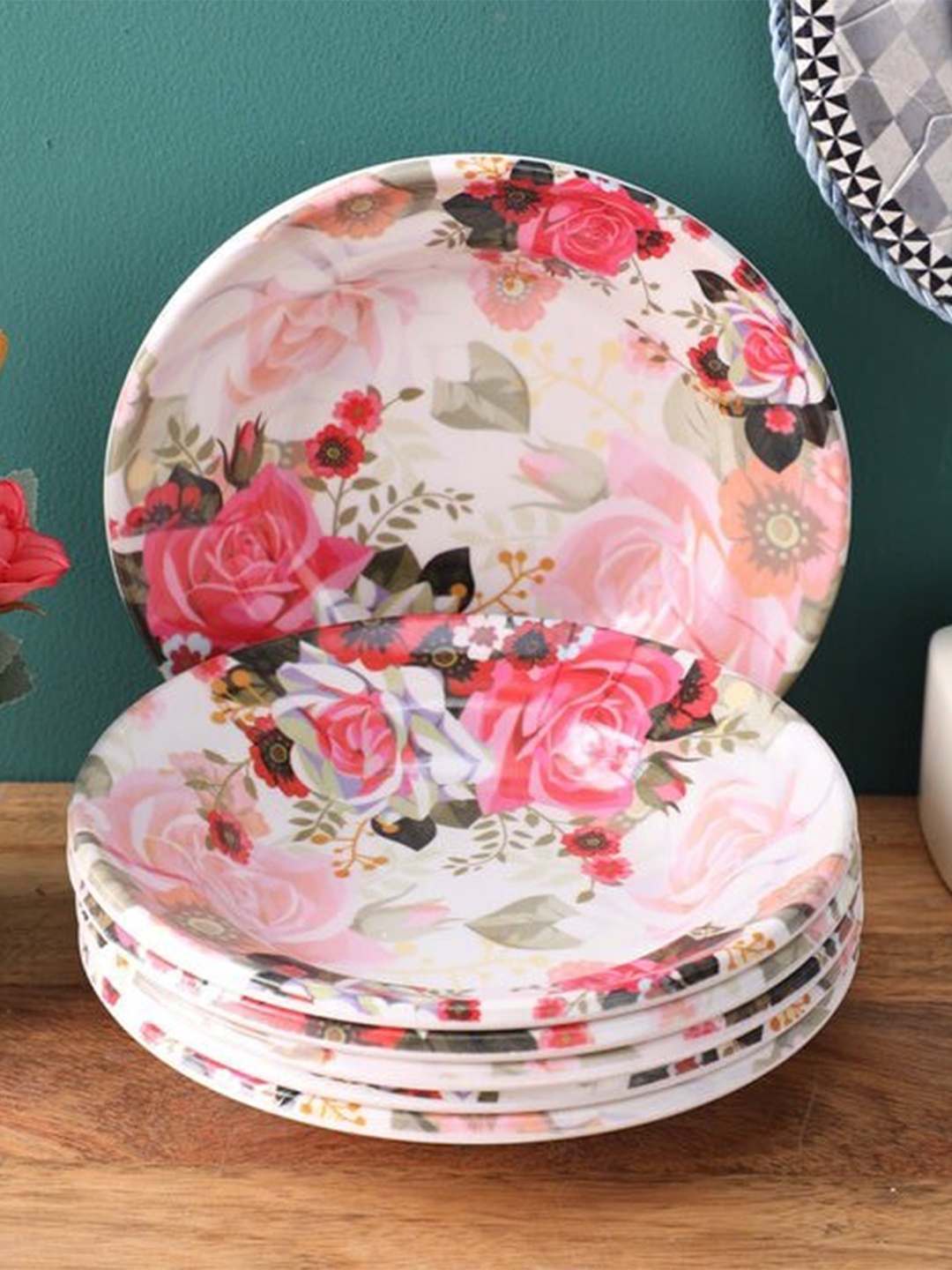 

Gallery99 Off White & Pink 6 Pieces Floral Printed Melamine Glossy Plates