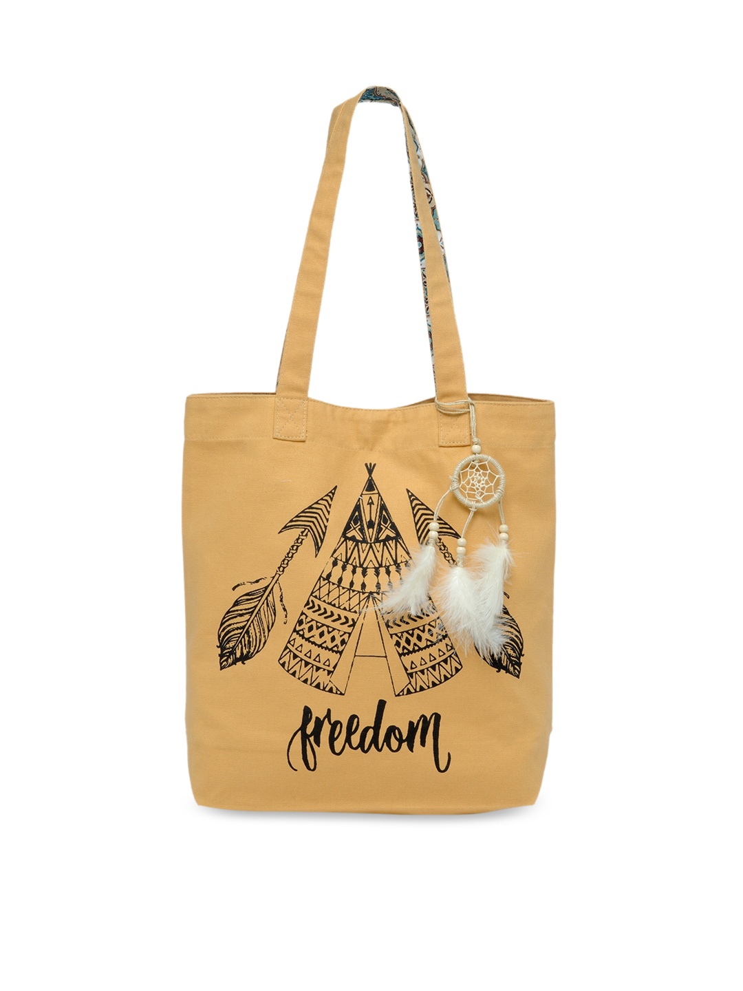 

The House of Tara Beige and Black Canvas Tribal Motif Printed Shopper Tote Bag