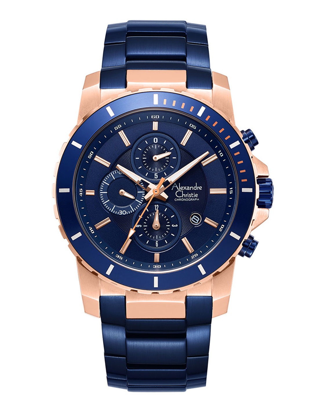 

Alexandre Christie Men Blue Dial & Blue Stainless Steel Bracelet Style Straps Analogue Watch