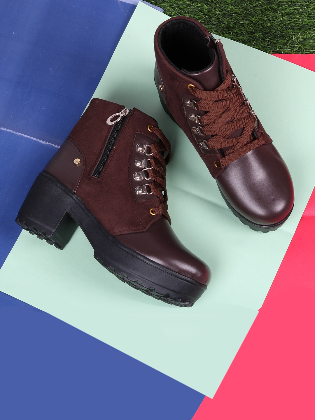 

ZAPATOZ Brown Suede Block Heeled Boots