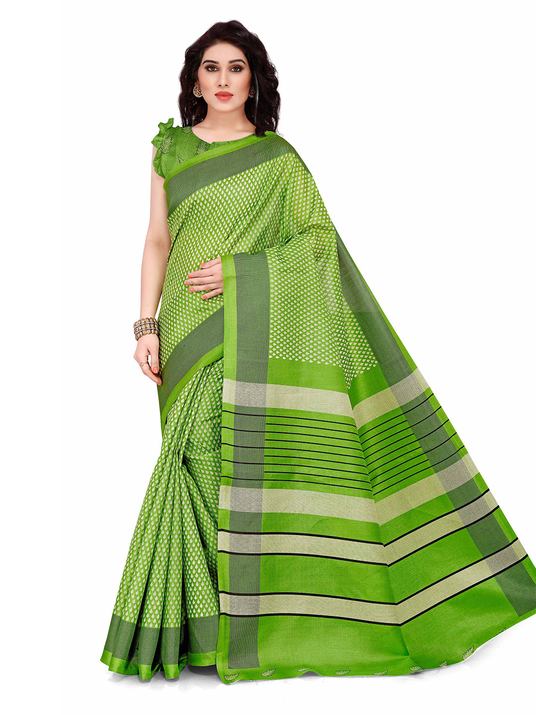 

KALINI Green & Black Silk Blend Saree