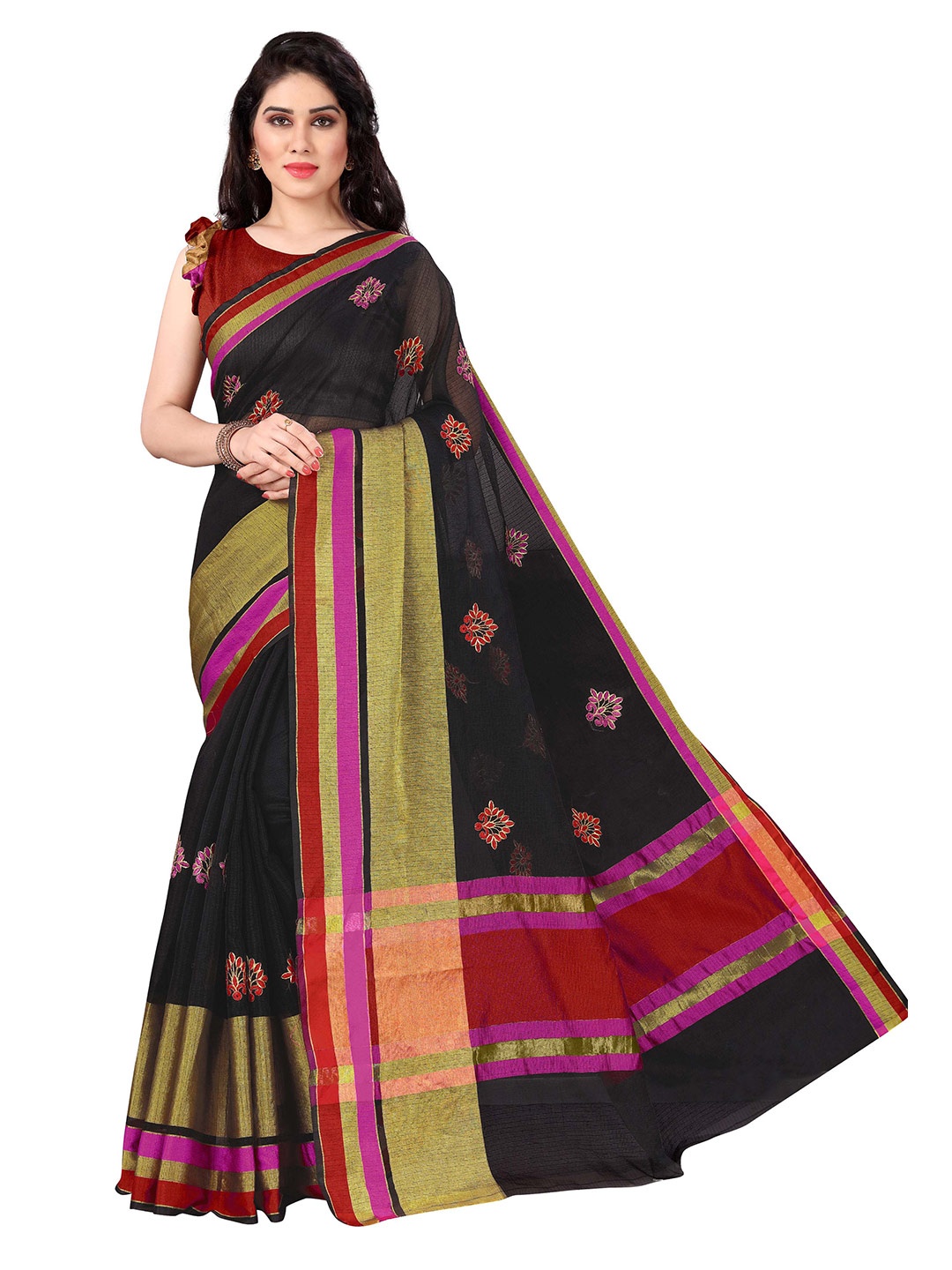 

KALINI Women Black & Multicolored Embroidered Poly Cotton Saree