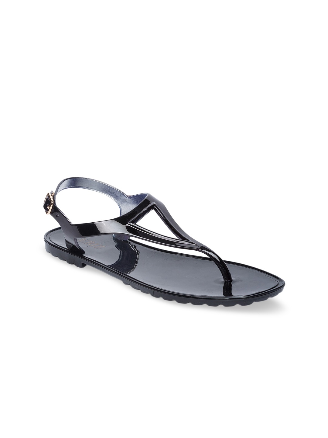 

CERIZ Women Black T-Strap Flats with Buckles