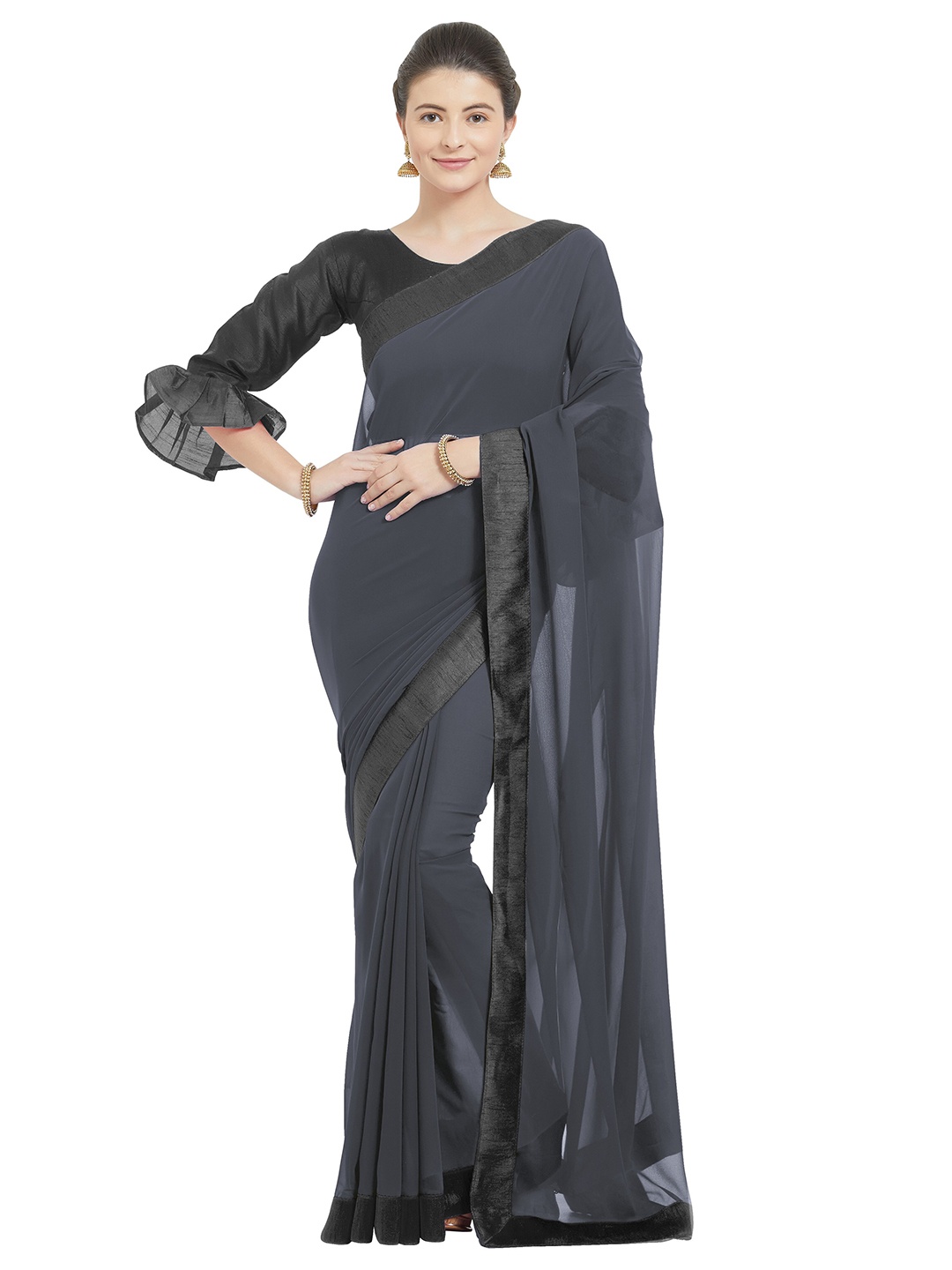 

KALINI Charcoal Grey Faux Georgette Party Saree