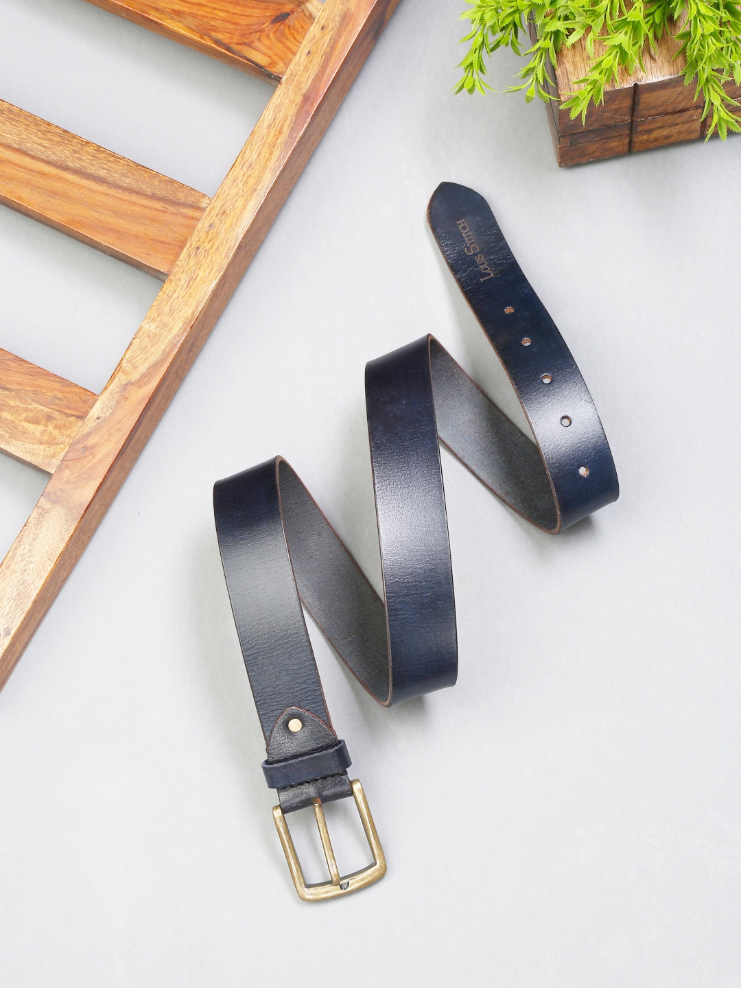 LOUIS STITCH Men Premium Leather Casual Belt, Navy blue