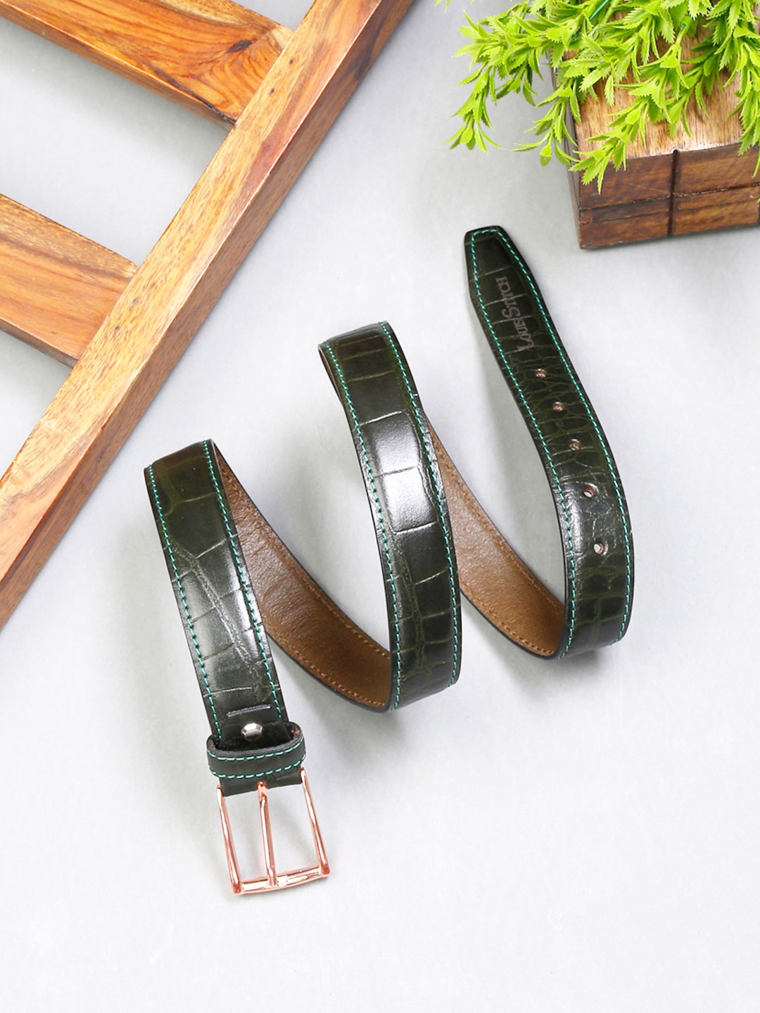 

LOUIS STITCH Men Premium Leather Casual Belt, Green