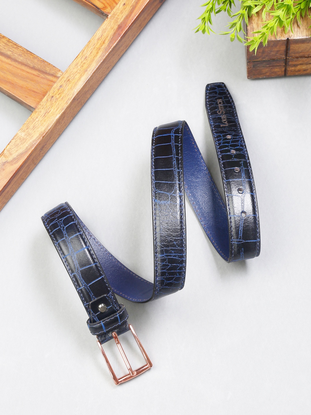

LOUIS STITCH Men Premium Leather Casual Belt, Navy blue
