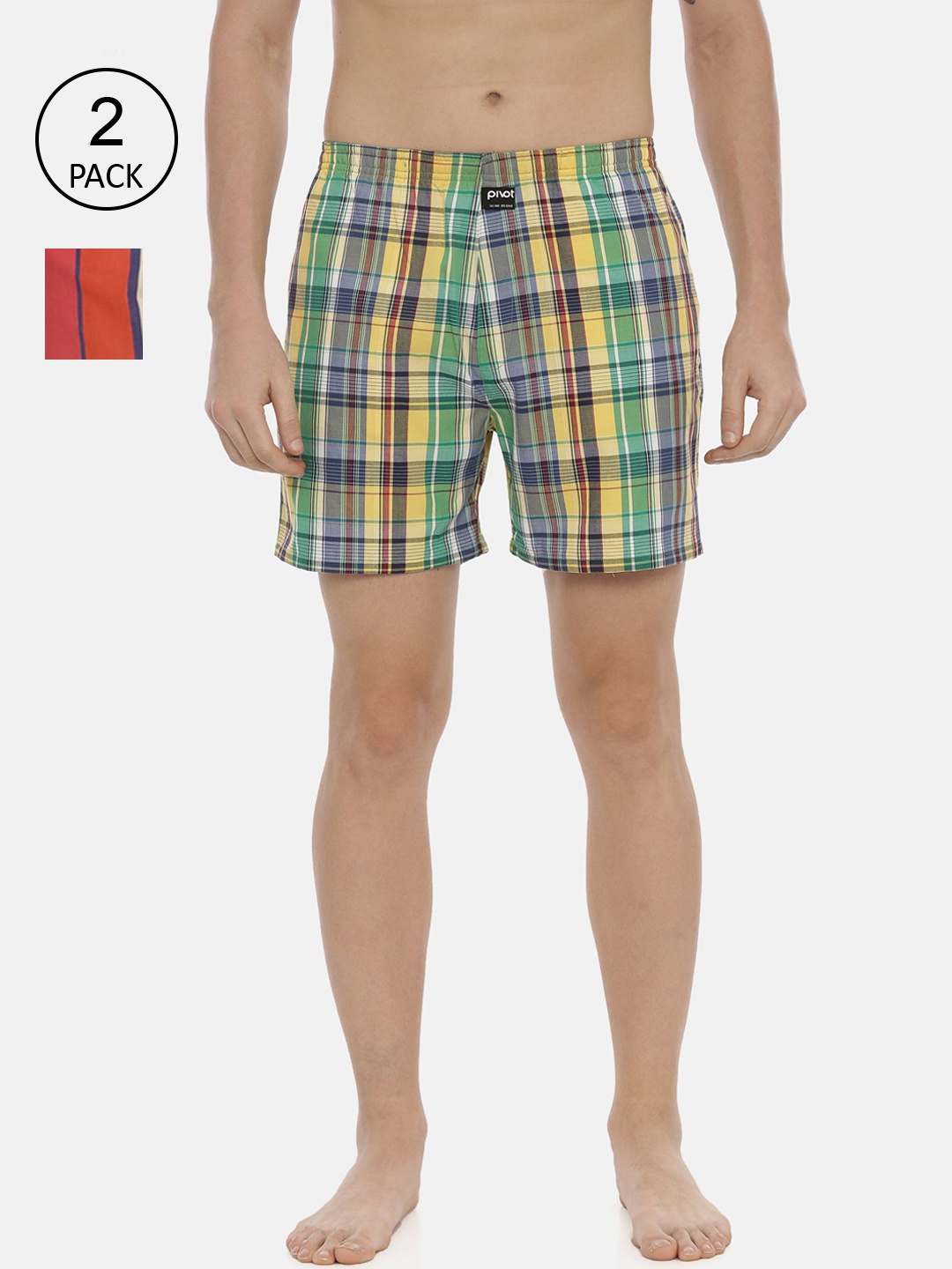 

pivot Men Pack Of 2 Assorted Checked Pure Cotton Boxers