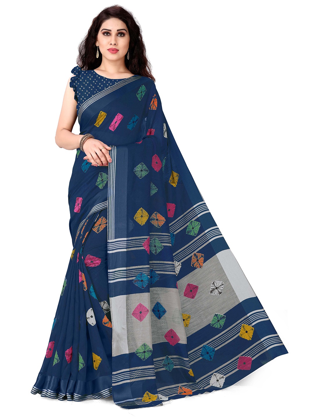 

KALINI Women Navy Blue & Pink Bandhani Saree