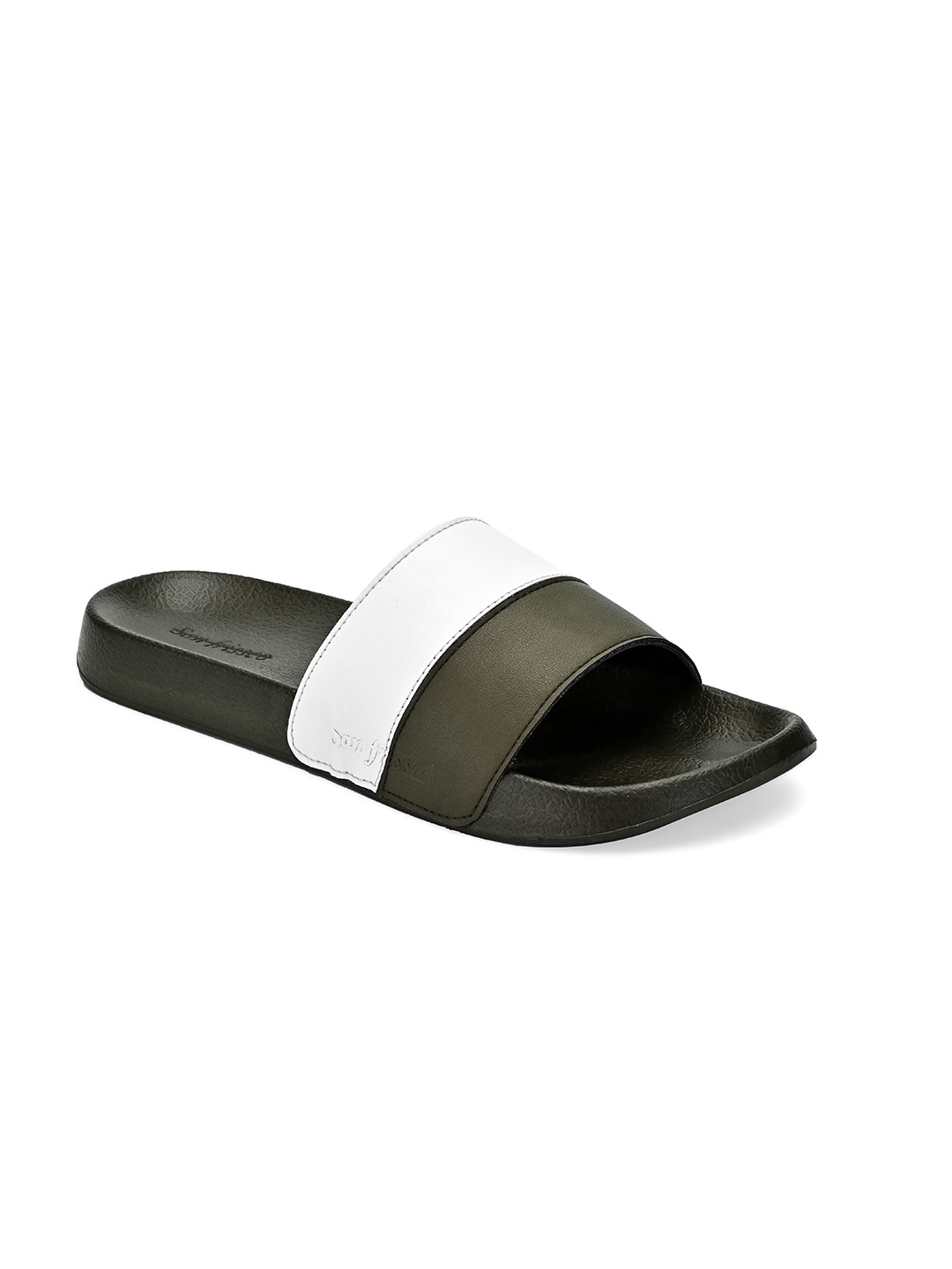 

San Frissco Men Green & White Colourblocked Sliders