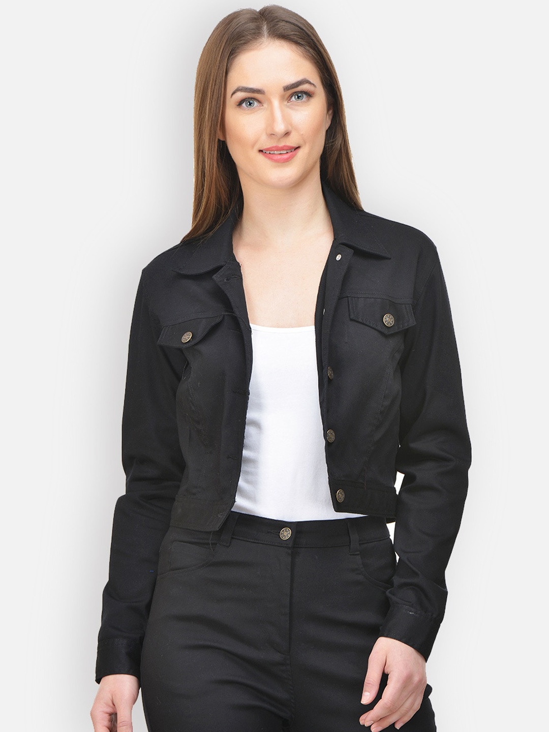 

TULIP 21 Women Black Solid Crop Denim Jacket