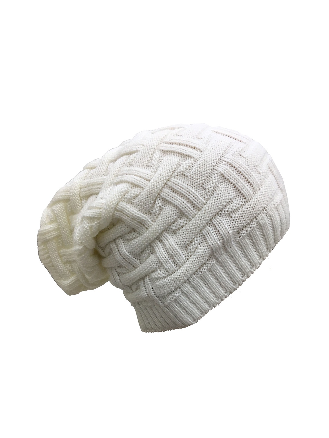 

Gajraj White Self Design Acrylic Beanie Cap