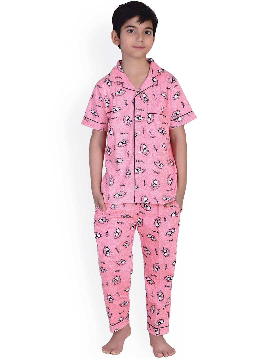 

Zoom Minimondo Kids Pink & Black Printed Night Suit