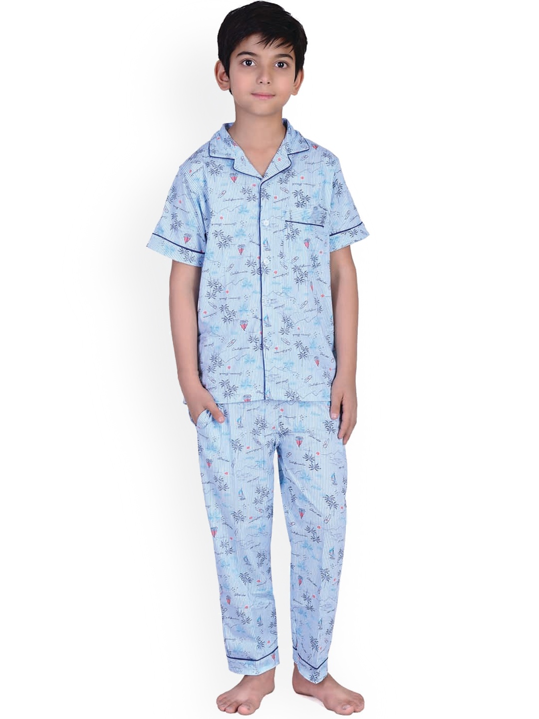 

Zoom Minimondo Unisex Kids Blue & Black Printed Night suit