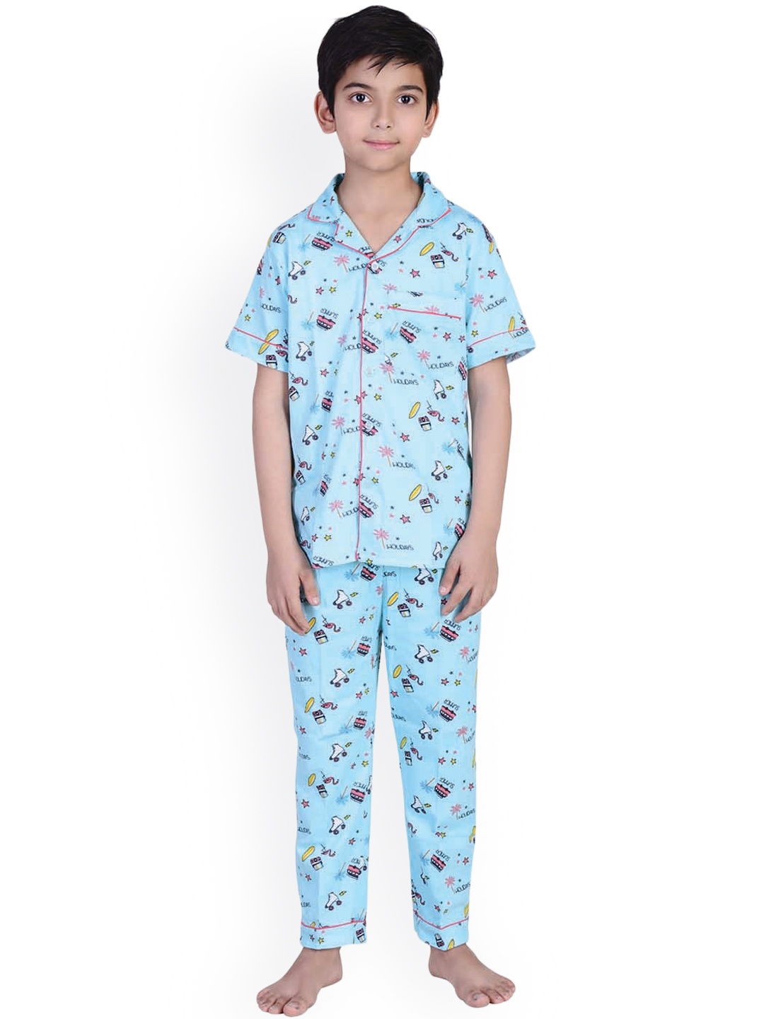 

Zoom Minimondo Unisex Kids Blue & Pink Printed Night suit