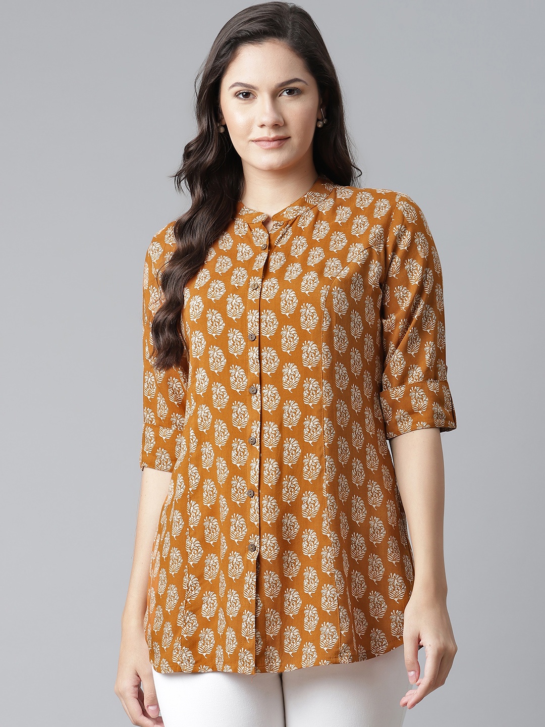 

Divena Women Mustard Yellow & White Floral Printed Casual Shirt