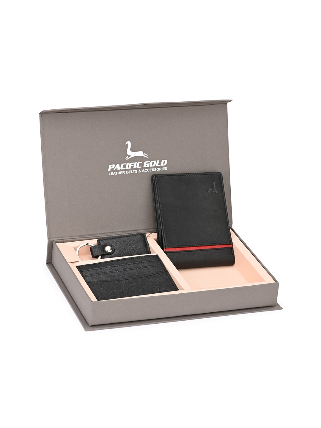 

Pacific Gold Men Black Solid Genuine Leather Accessory Gift Set