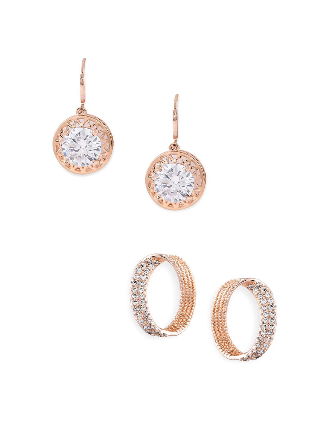 

Zaveri Pearls Set Of 2 Rose Gold-Plated Circular Earrings