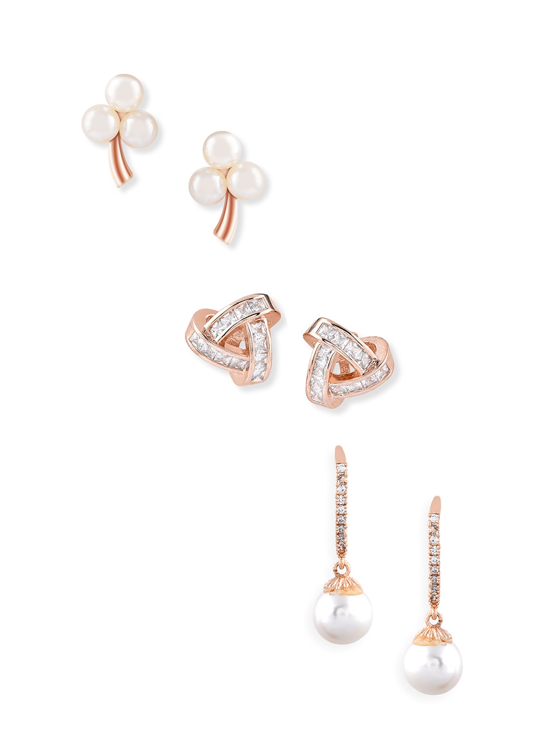 

Zaveri Pearls Rose Gold Plated Set of 3 Contemporary Drop Earrings