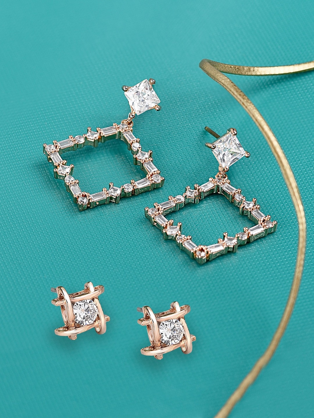 

Zaveri Pearls Set Of 2 Rose Gold-Plated Earrings