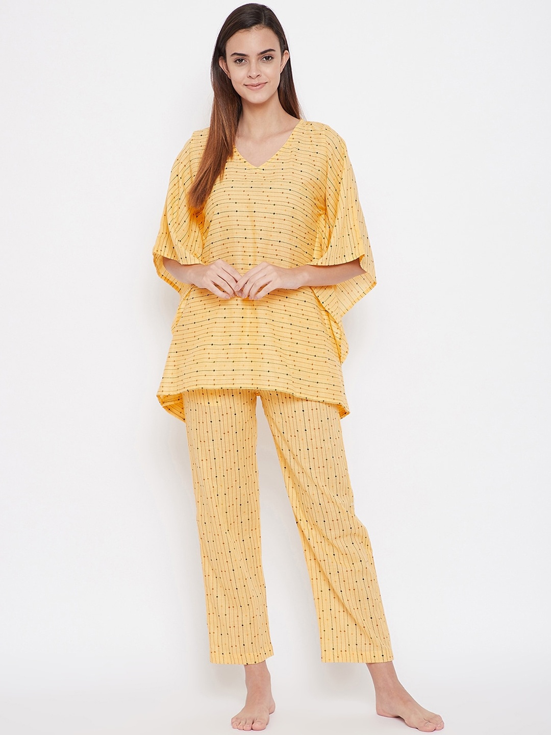 

The Kaftan Company Women Yellow & Orange Printed Night suit
