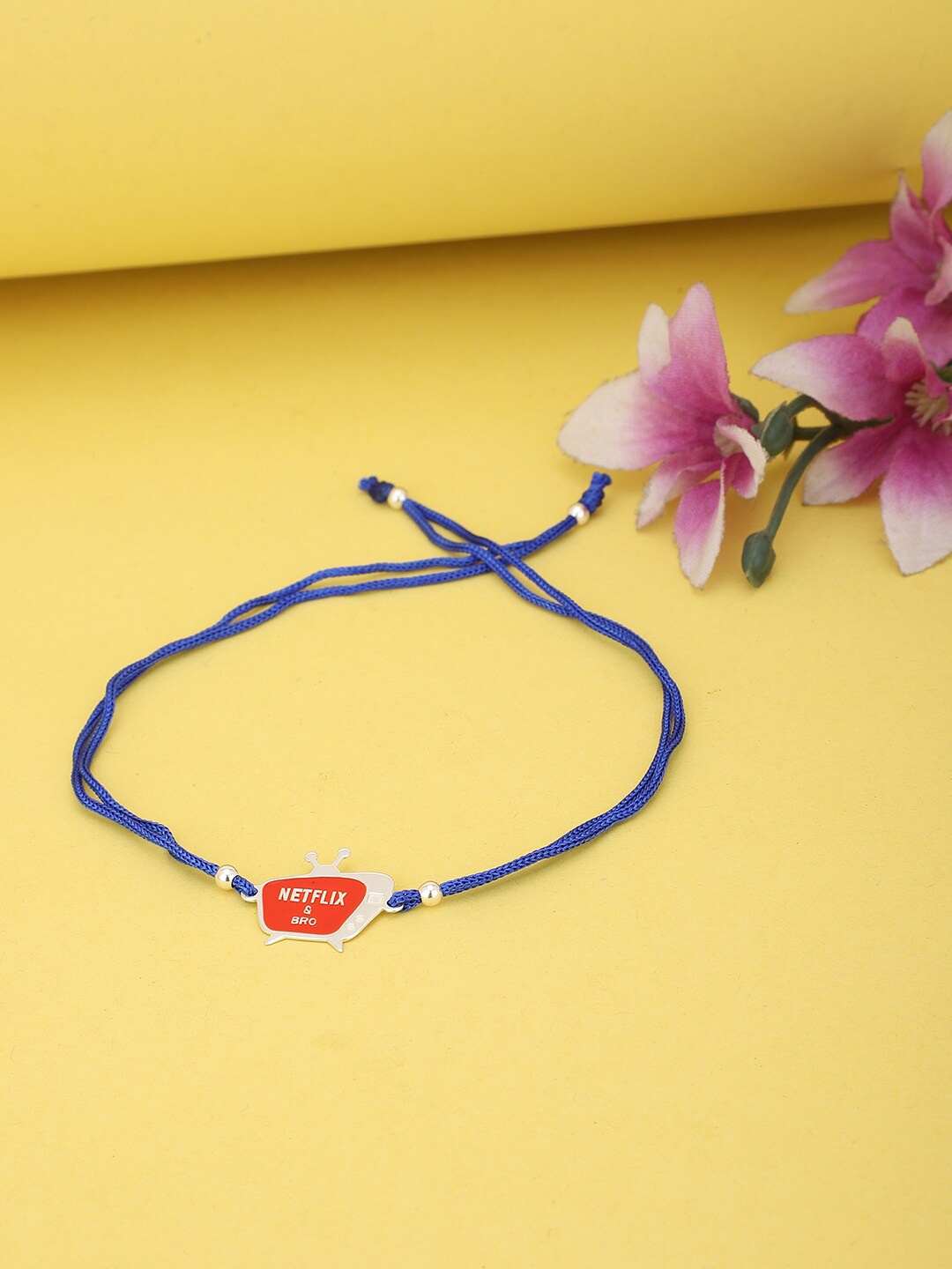 

Carlton London Blue & Silver-Toned 925 Sterling Silver Thread Rakhi