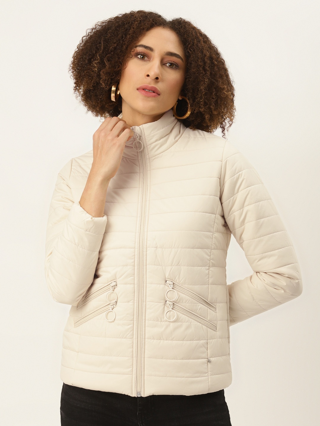 

Monte Carlo Women Cream-Coloured Solid Padded Jacket
