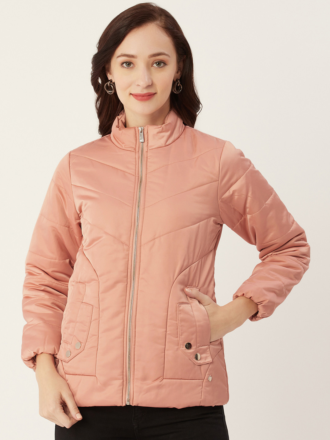 

Monte Carlo Women Peach-Coloured Solid Padded Jacket
