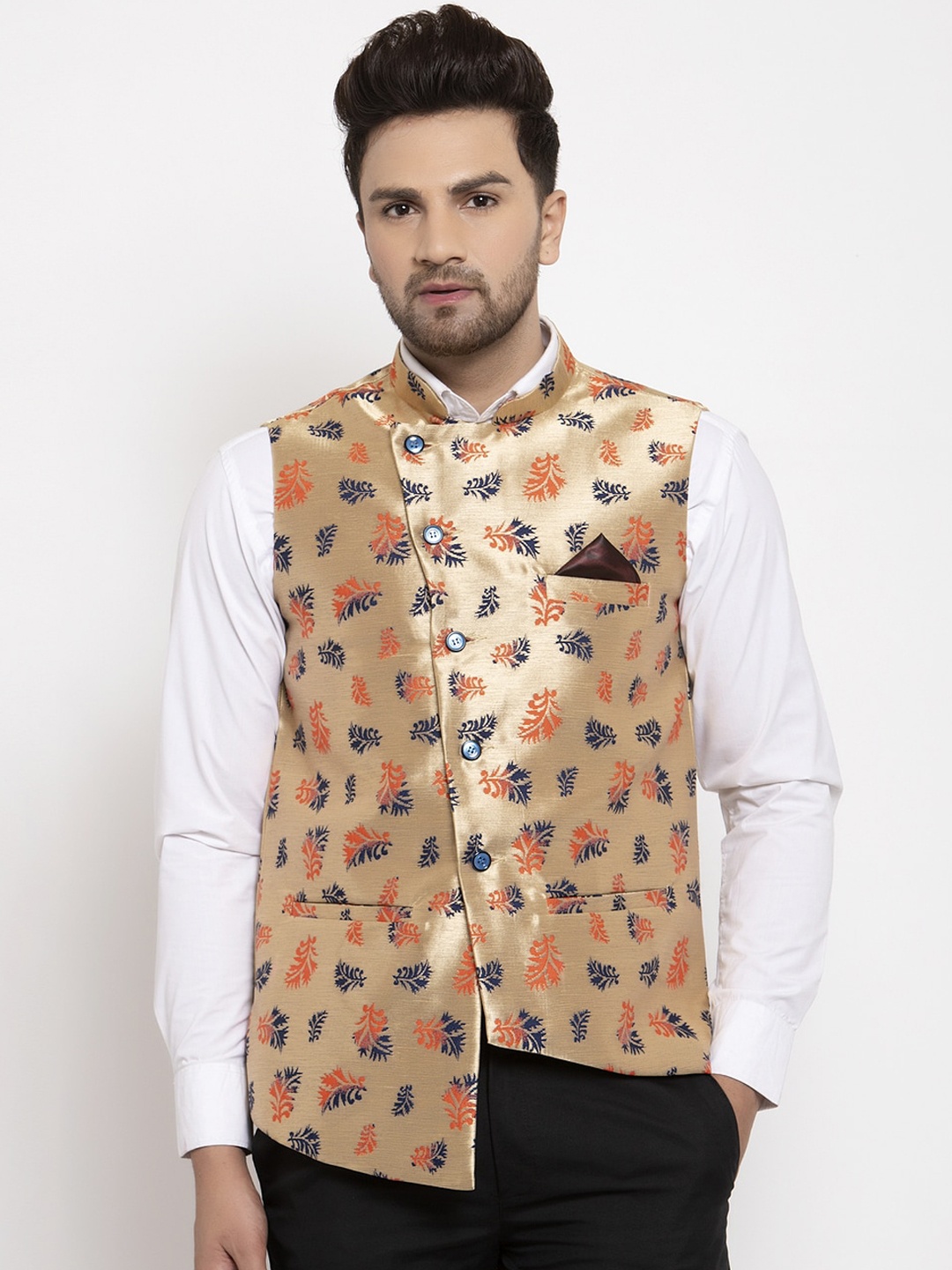 

KLOTTHE Men Woven-Design Nehru Jacket, Gold