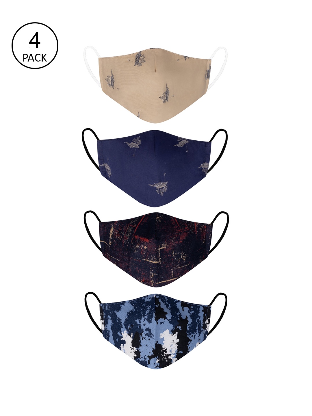 

VEA Adults Pack Of 4 Printed 3-Ply 5 Layered Reusable Cotton Protective Outdoor Face Masks, Brown
