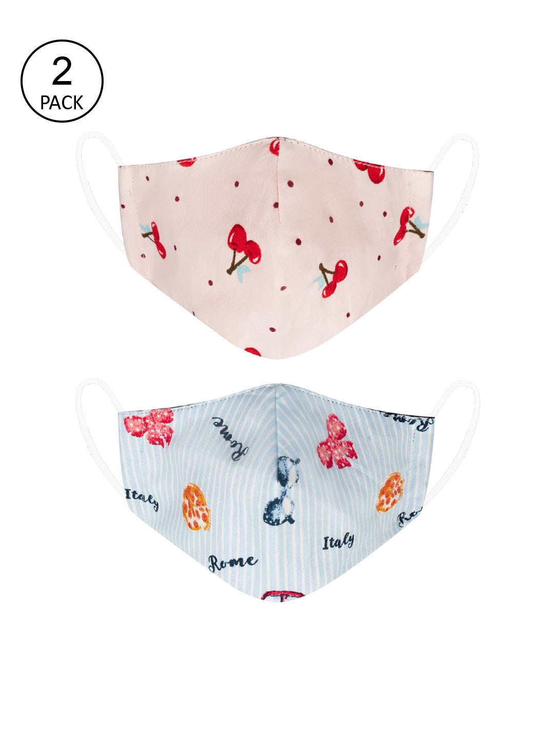 

VEA Kids Pack Of 2 Printed 3-Ply 5-Layered Reusable Cotton Protective Outdoor Face Masks, Pink