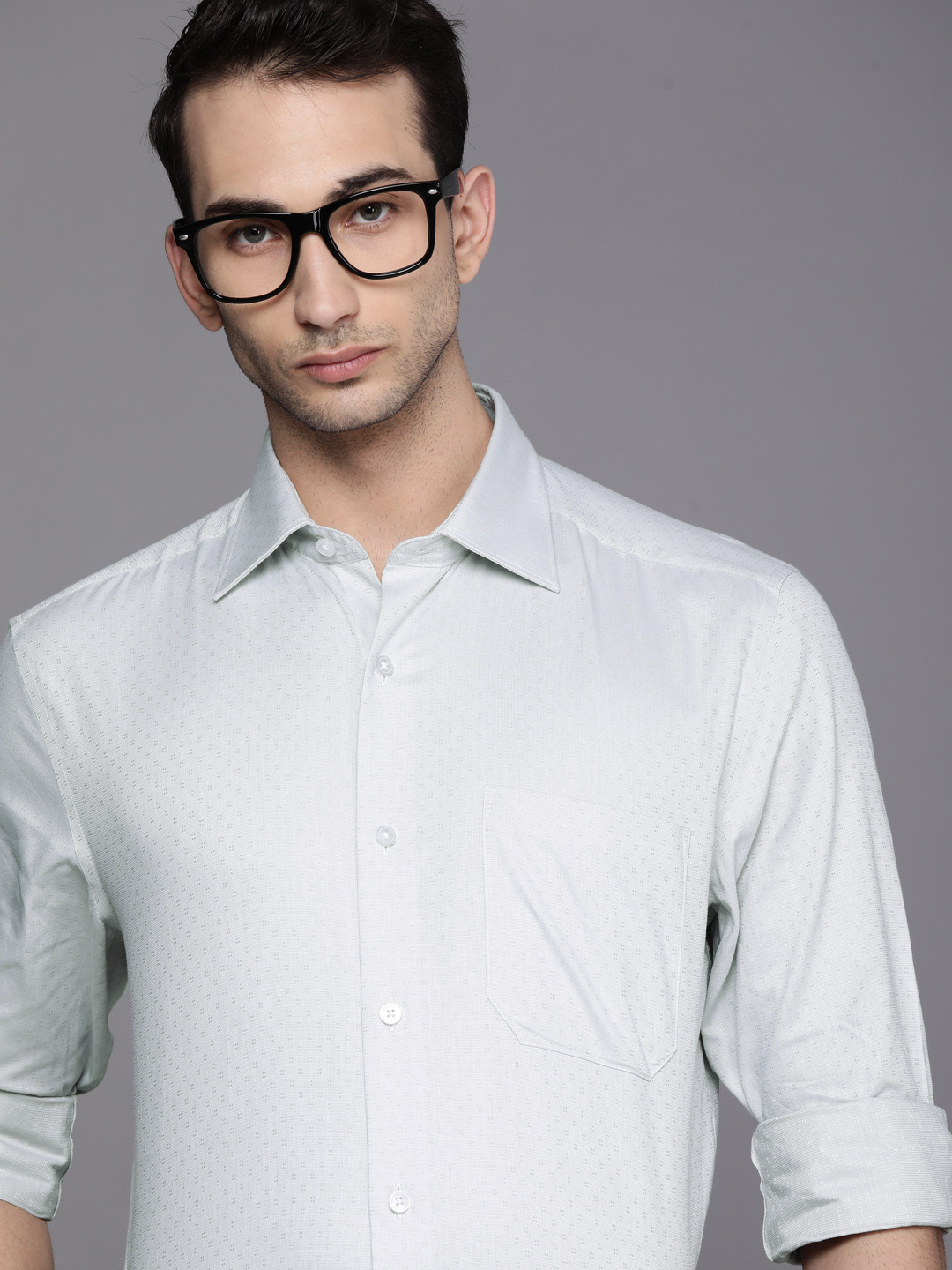 

Louis Philippe Men Grey Classic Fit Pure Cotton Self Design Formal Shirt
