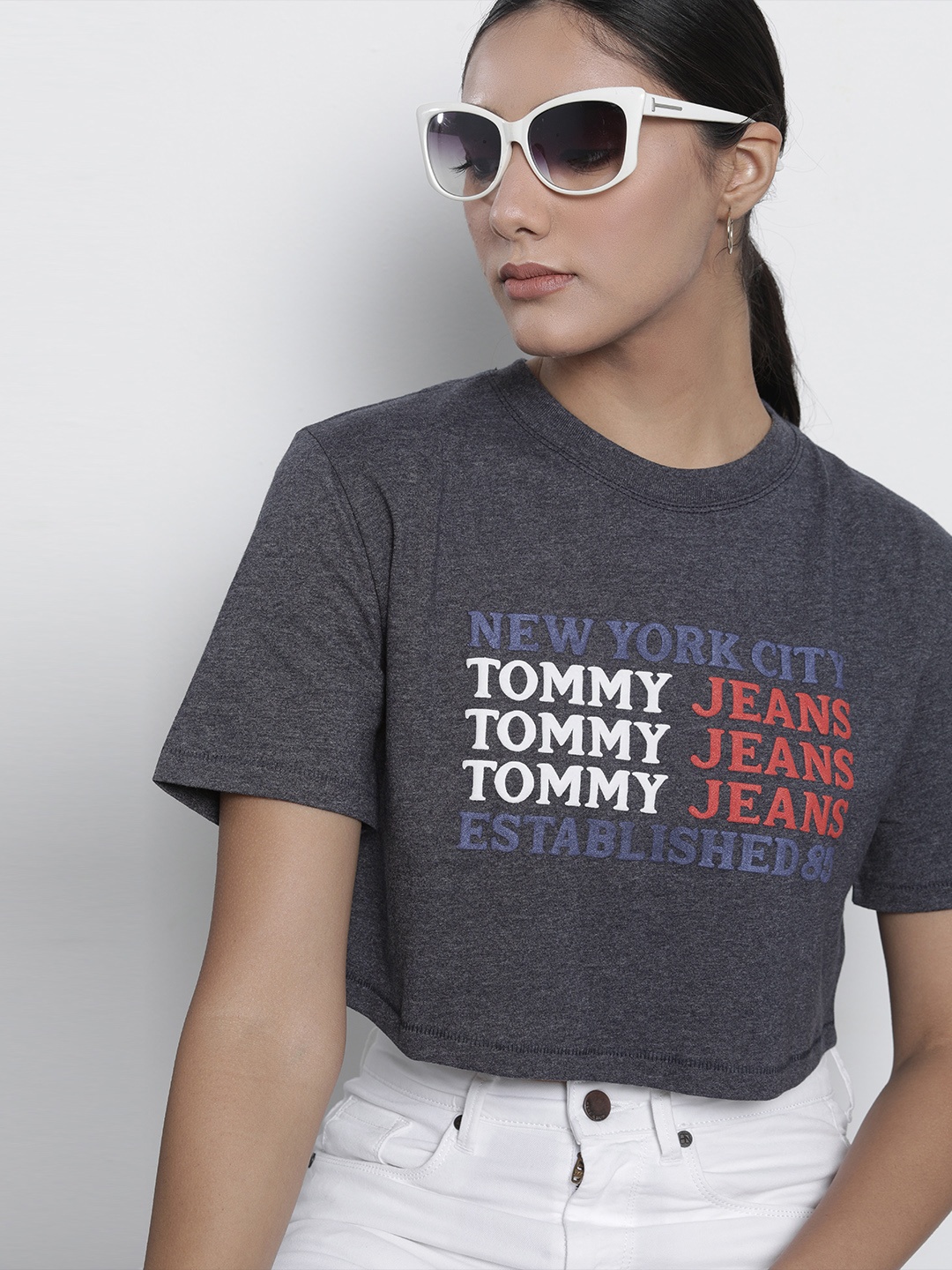 

Tommy Hilfiger Women Navy Blue Typography Printed T-shirt