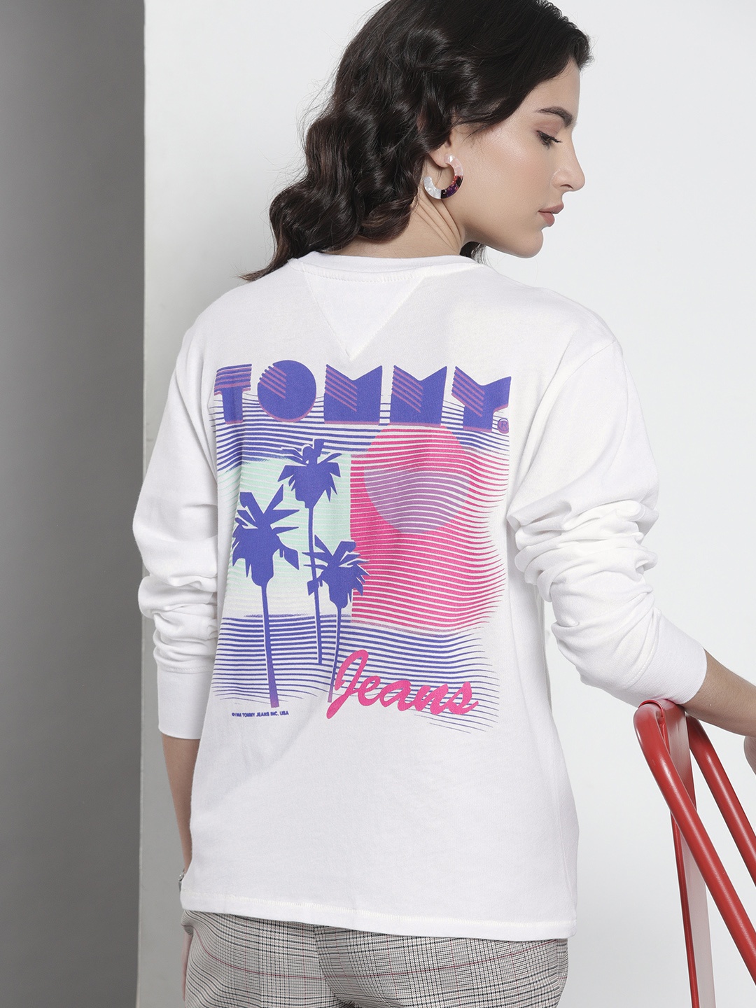 

Tommy Hilfiger Women White Blue Printed REGULAR VINTAGE Pure Organic Cotton T-shirt